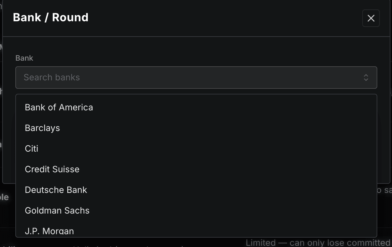 OFFERGOBLIN Bank and Round filter listing firms including Bank of America, Goldman Sachs, and J.P. Morgan.